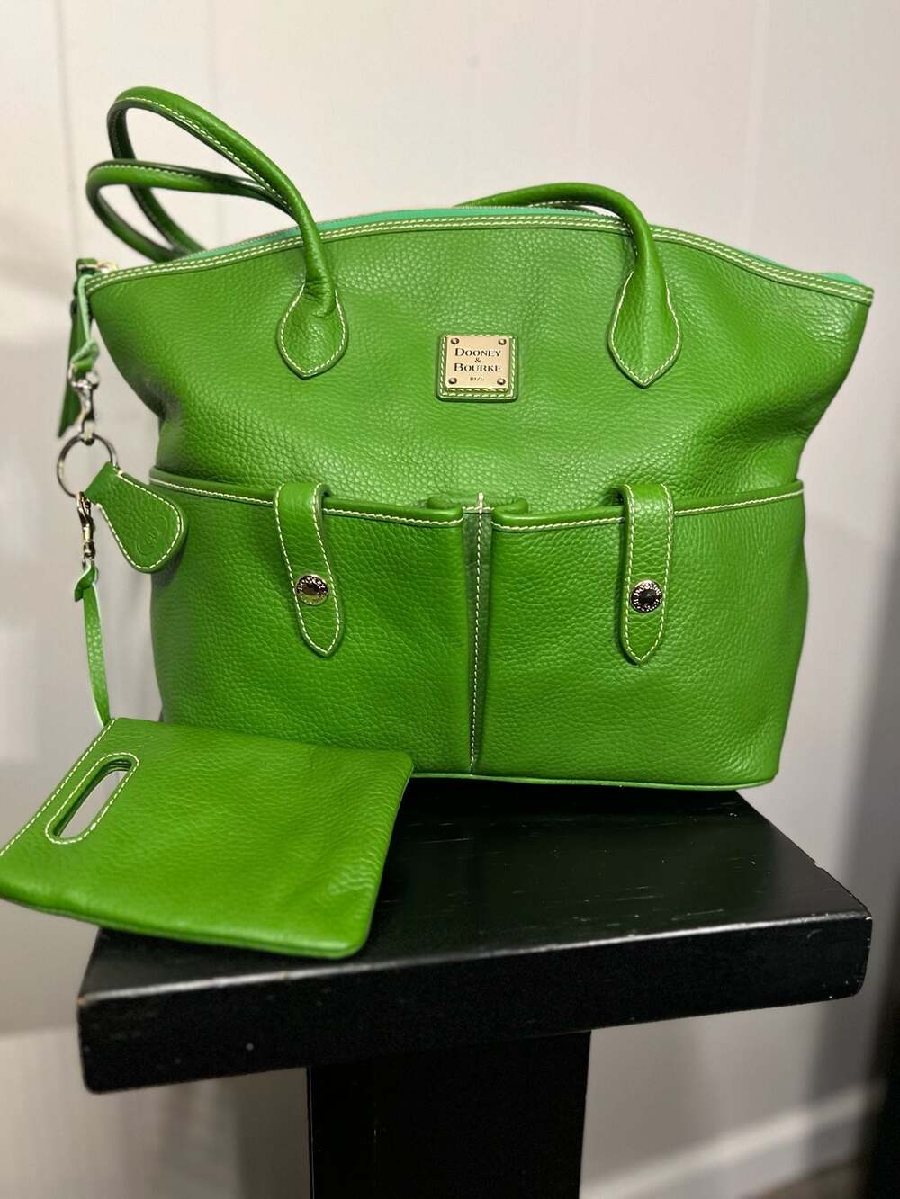 Dooney & Bourke Kelly Green Pebble Leather Crescent Tote with Pouch